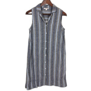 Beachlunchlounge Blue White Striped Button Front Dress Sleeveless Women's XS